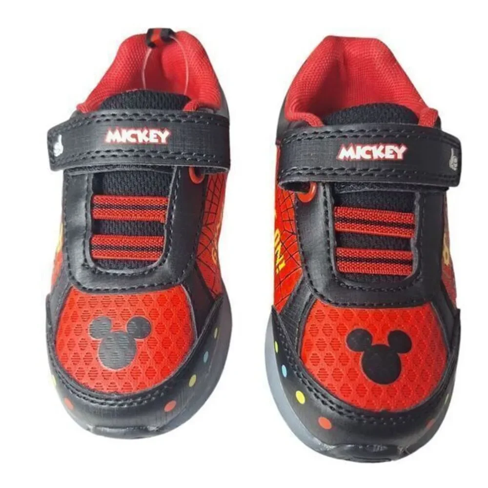 MICKEY Boys Light-Up Shoes Sneakers Toddlers Size 10 (18 Cm) New color Red Black